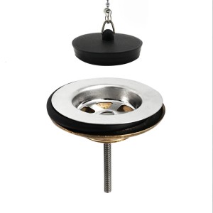 Piletta di scarico per doccia con tappo, cromo e nero.