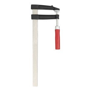 Morsetto a vite in ghisa, 250x80mm, con manico rosso per serrare e fissare.