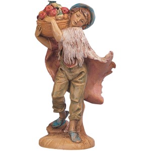 Statuetta di un ragazzo con cesto di frutta per presepe, categoria Presepe.