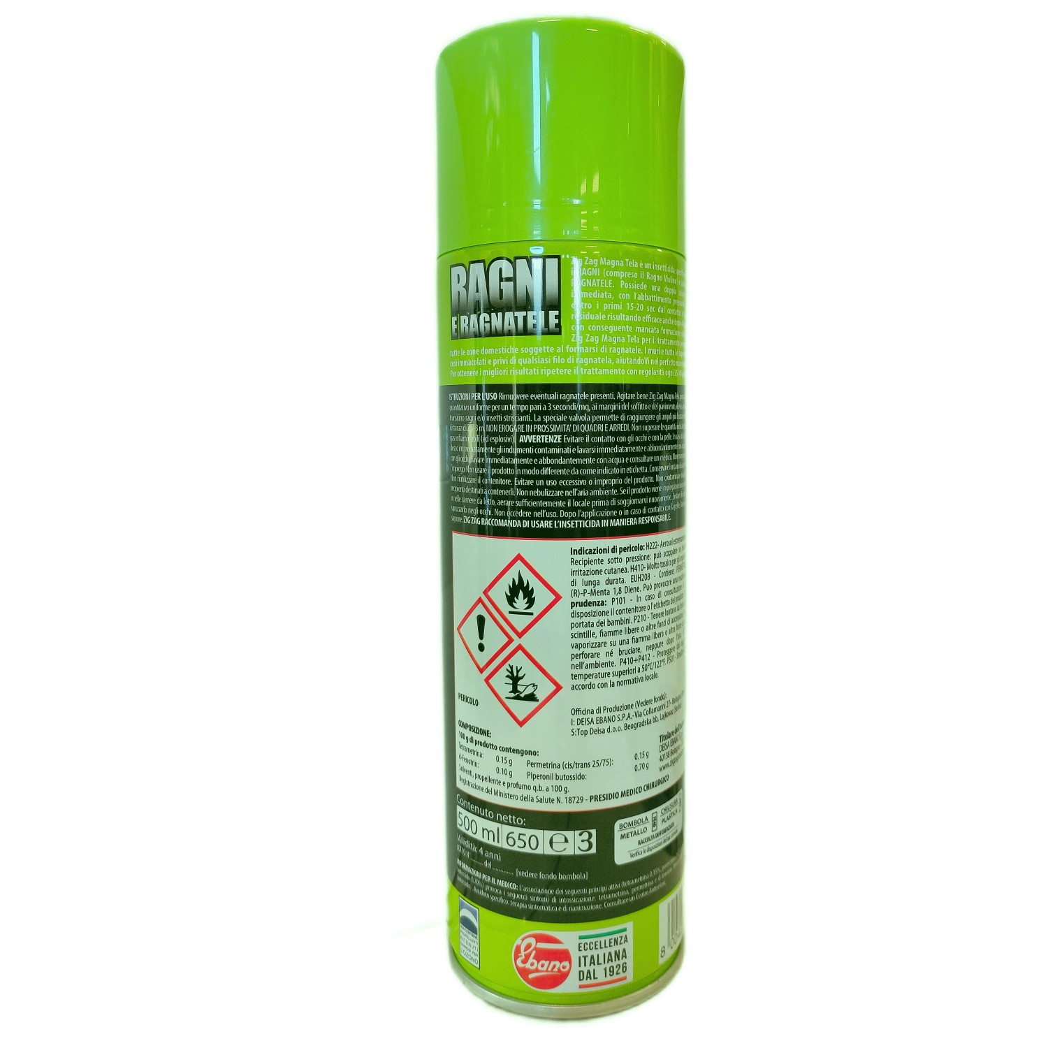 t.b.t. Insetticida spray in bomboletta verde contro insetti.