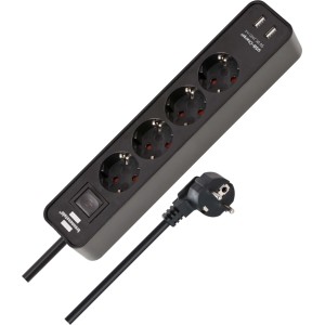 Multipresa 2 USB con interuttore Ecolor brennenstuhl® nero/nero