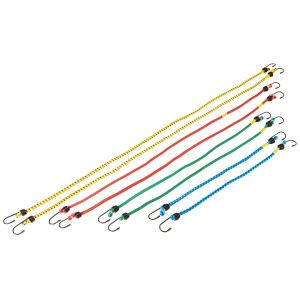 Set di elastici tenditori, 8 pezzi, varie lunghezze e colori con ganci in metallo per viaggio e trasporto.