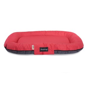 Cuccia per cani t.b.t. rossa, rettangolare con bordo rialzato. Cuscino per cani confortevole per interni.
