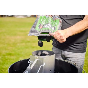 Bricchetti di cocco Weber 4 kg versati nel camino di accensione.