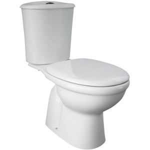 WC a cassetta bianco con cassetta e sedile.