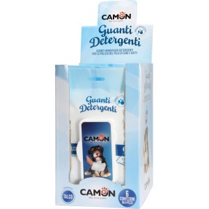 Guanti detergenti Camom per piccoli animali, display con 6 confezioni.