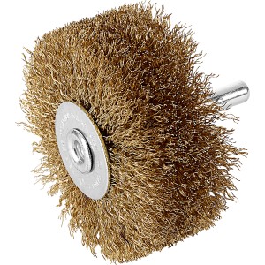 Spazzola per legno LUX Ø 80 mm, acciaio ottonato, per trapani. Per levigare e lucidare il legno.
