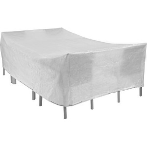 Copertura protettiva bianca per mobili da giardino, adatta per tavoli e sedie.