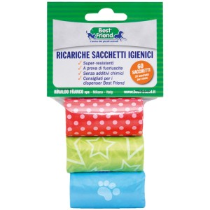 Ricariche sacchetti igienici per cani Best Friend, 60 pezzi, vari colori e fantasie.