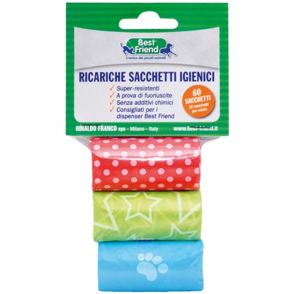 Sacchetti igienici per cani ricariche 3 rotoli da 20 sacchetti