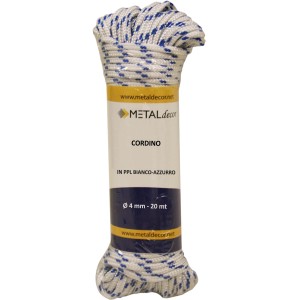 t.b.t. Funi in PP, corda bianca con accenti blu, circa 4 mm di diametro, 20 m di lunghezza.