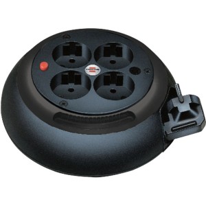 Avvolgicavo di design Brennenstuhl nero con 4 prese e cavo da 4 m.