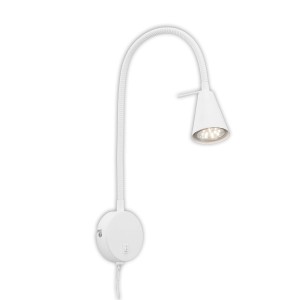 Lampada da comodino LED Briloner Tusa bianca con braccio orientabile, ideale come luce notturna.