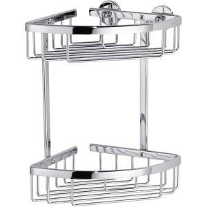 Mensola angolare doccia Tesa Aluxx cromata con due ripiani in alluminio.