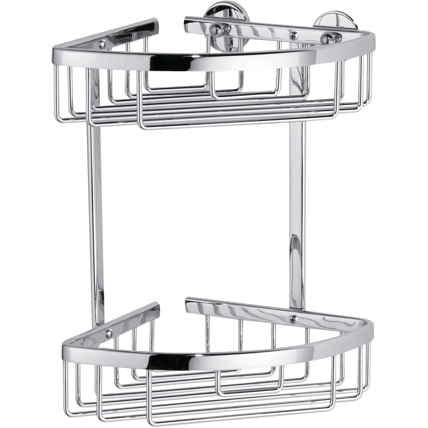 Mensola angolare doccia Tesa Aluxx cromata con due ripiani in alluminio.