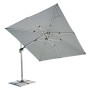 Ombrellone a braccio t.b.t. grigio con forma quadrata e base stabile.