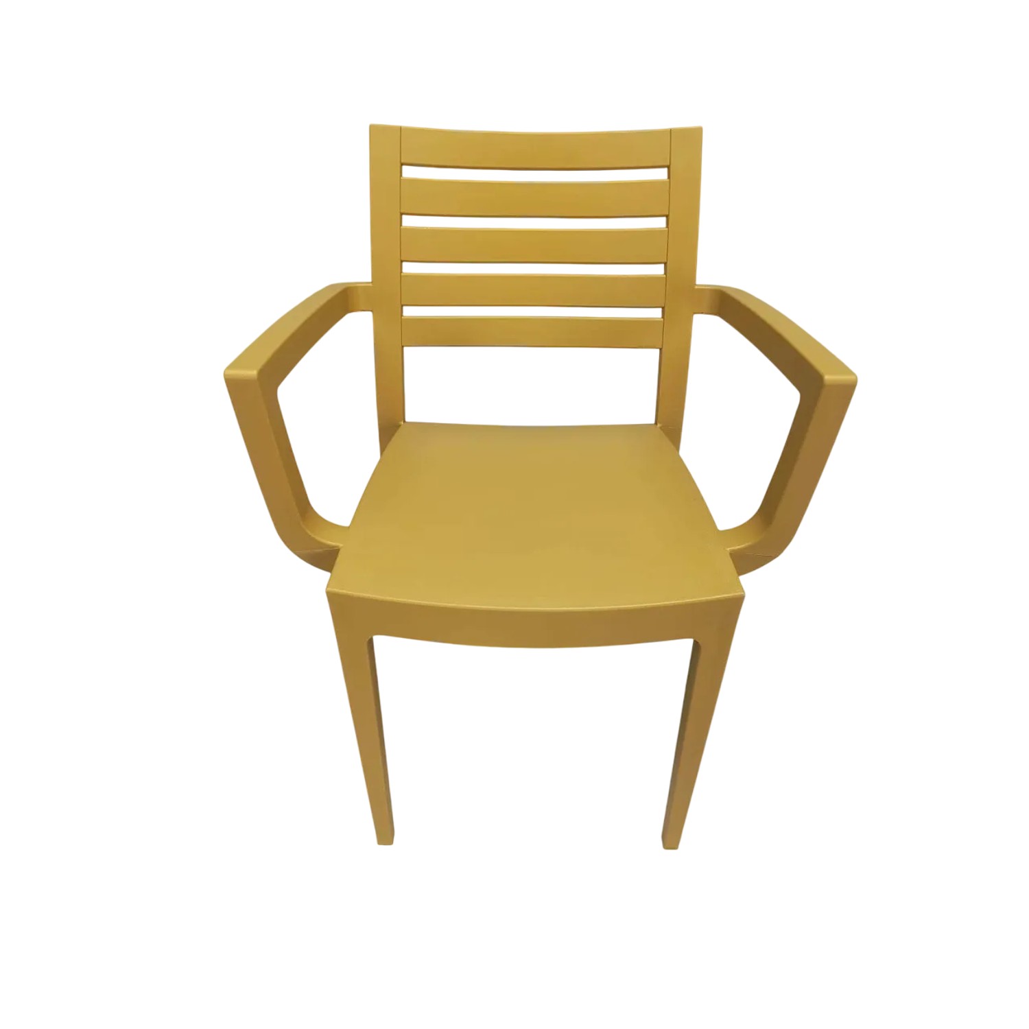 Sedia da giardino gialla con braccioli per esterni.