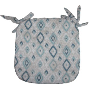 Cuscino per sedia t.b.t. con motivo a rombi blu-grigio e lacci.