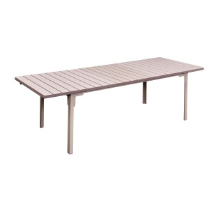 Tavolo da giardino rettangolare t.b.t. con design a listelli in beige.