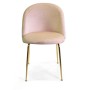 Sedia imbottita rosa con gambe dorate. Seduta elegante per sala da pranzo e soggiorno.