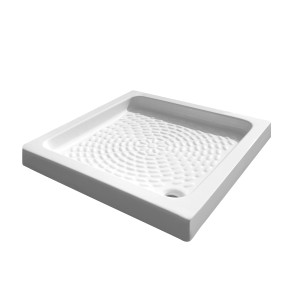 Piatto doccia quadrato bianco con motivo in rilievo.