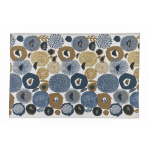 Zerbino decorativo con motivo floreale blu e marrone per uso interno.