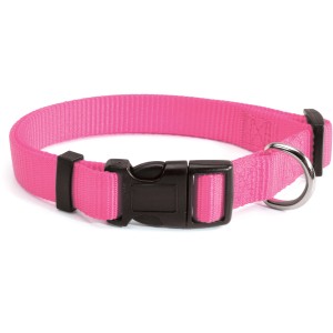 Collare per cani rosa con fibbia nera e anello a D.