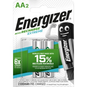 Energizer Recharge Extreme AA, confezione da 2, batterie ricaricabili.