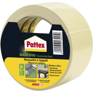 Rotolo di nastro biadesivo Pattex, 50mm x 25m, per moquette e rivestimenti tessili.