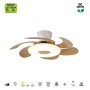 Ventilatore moderno con illuminazione LED e effetto legno. Ideale per spazi abitativi.