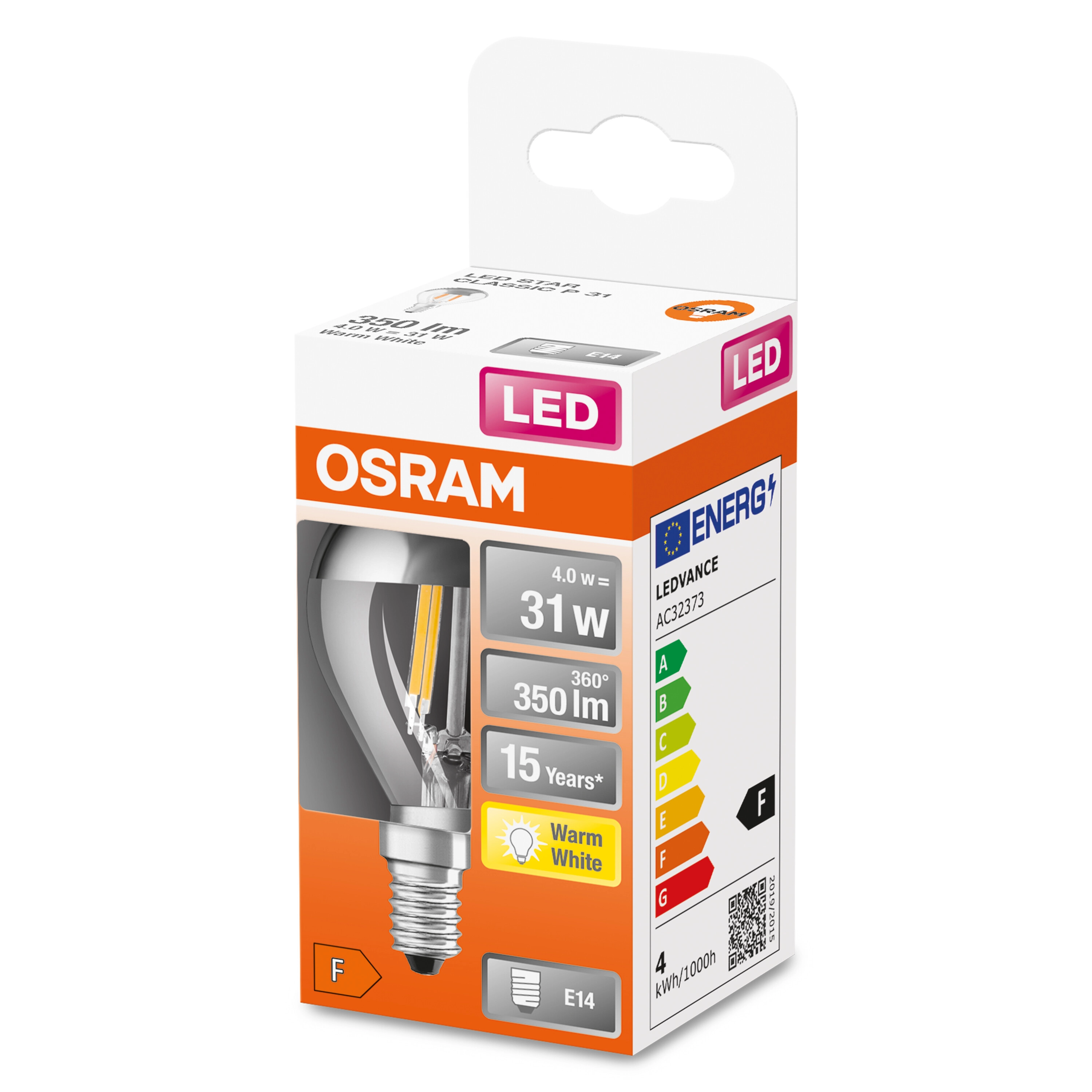 OSRAM Lampadina LED Mirror Silver a filamento, sfera 31W 2700K E14