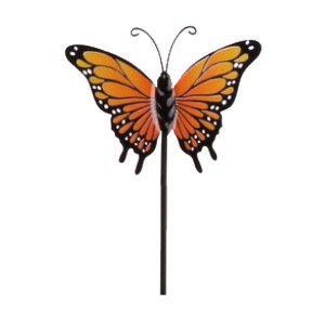 Figura decorativa da giardino: farfalla con ali arancioni come picchetto per piante.