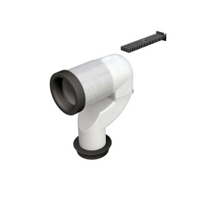 Curva di scarico WC con manicotto e fissaggio per WC sospeso.