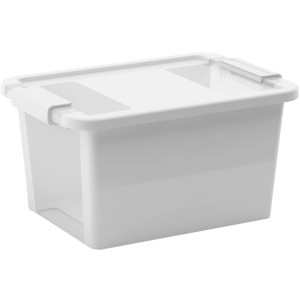 Contenitore bianco Kis Bi Box S con coperchio e finestre trasparenti.