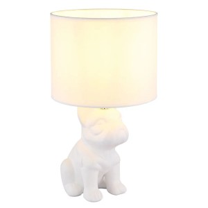 Lampada da tavolo DOGO con paralume cucciolo di cane ceramica bianca satinata