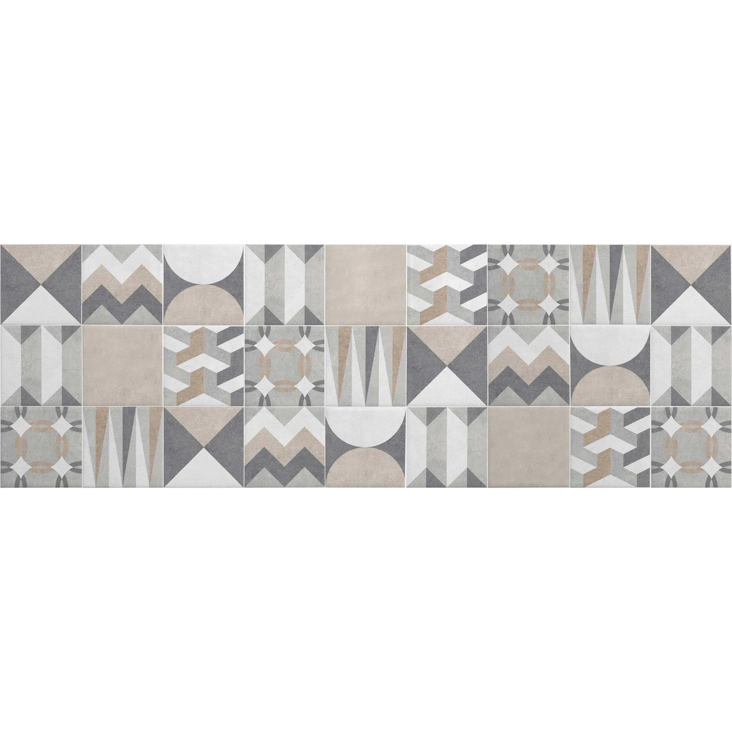 Paraschizzi t.b.t. con motivi geometrici nei toni del grigio e del beige.