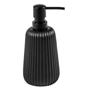 Dispenser sapone nero con superficie a coste.