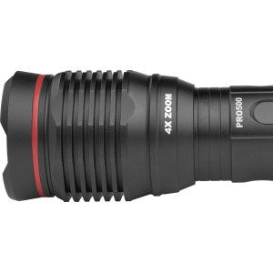 Dettaglio torcia LED NEBO Iprotec Pro 500 Lite in alluminio con zoom 4x.