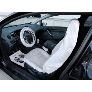 Interni auto con coperture protettive per sedili, volante e tappetini.