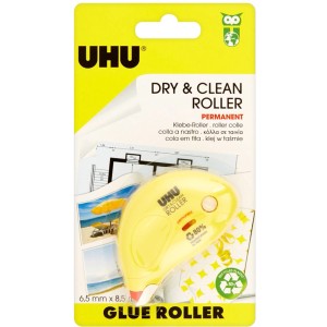 UHU Roller adesivo Dry & Clean Permanent, correttore a nastro giallo per forniture artistiche.