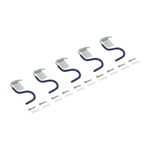 5 ganci per attrezzi LUX Classic con rivestimento in PVC e viti per montaggio a parete.
