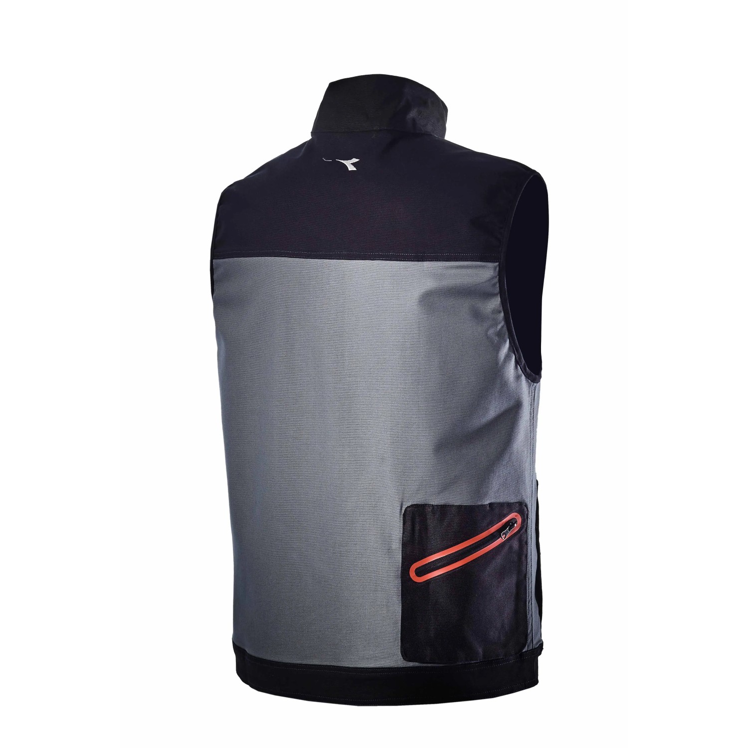 Gilet da lavoro grigio con tasca e zip. Parte della categoria abbigliamento da lavoro.