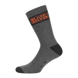 Calzino da lavoro grigio Black+Decker con logo e tallone rinforzato.