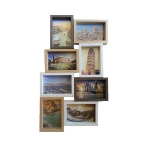 Cornice multipla per 9 foto, vari colori legno. Decorazione da parete per soggiorno.