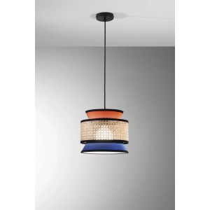 Lampadario a sospensione Gazebo 1xE27 d26x200 cm arancione+blu+rattan nat