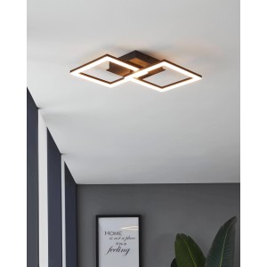 Moderna plafoniera LED Eglo Paranday-Z, 52,5 cm, bianco e nero con due elementi luminosi quadrati.