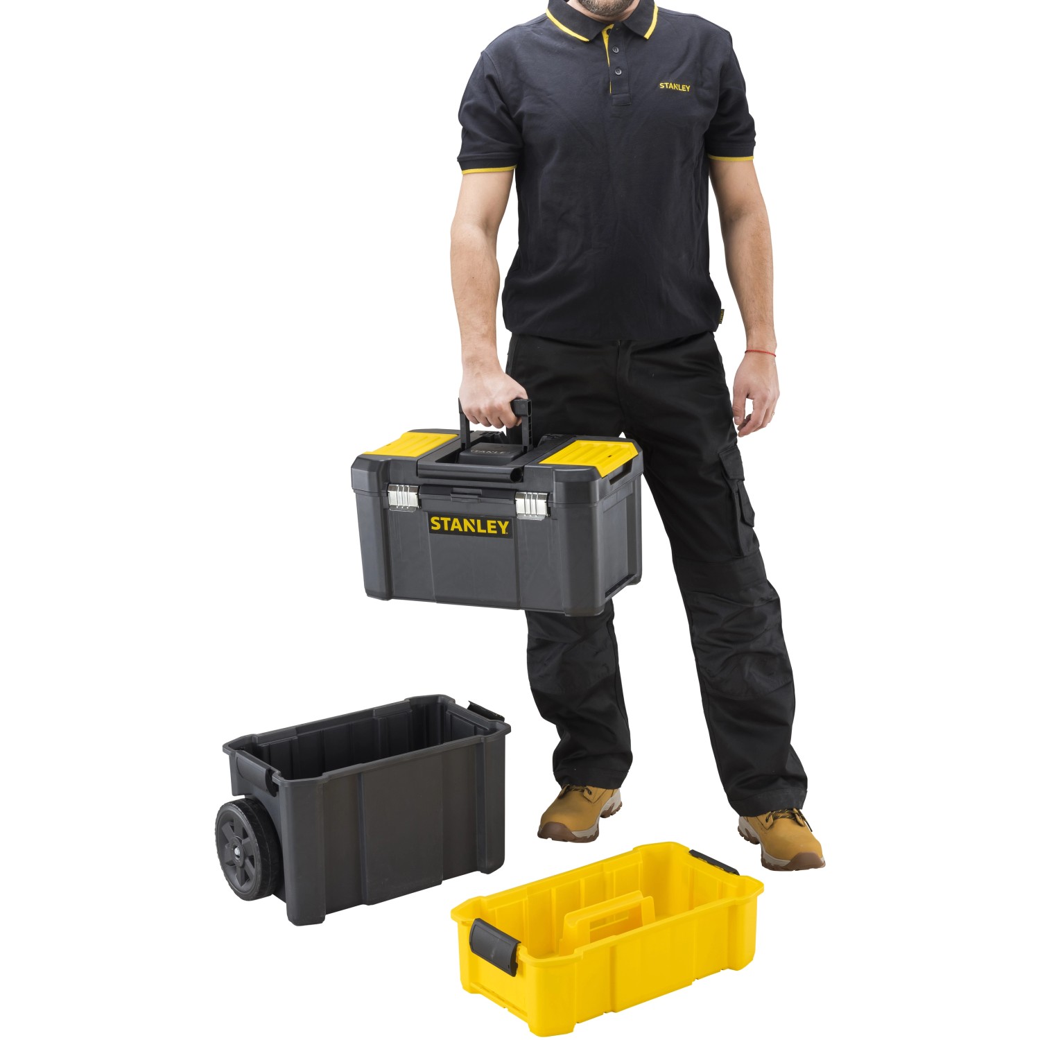 Stanley Rollende Werkstatt Essential: Valigetta, portaoggetti e scatola come soluzione 3 in 1.