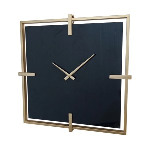 Orologio da parete moderno con quadrante nero e cornice dorata. Orologio elegante per soggiorno e ufficio.