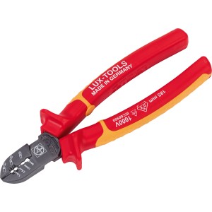 Tronchese laterale LUX Comfort VDE 185 mm, pinza con manico rosso-giallo per lavori elettrici.
