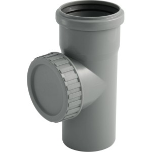 Tubo di pulizia Marley HT DN 90 in plastica grigia per tubi di scarico.